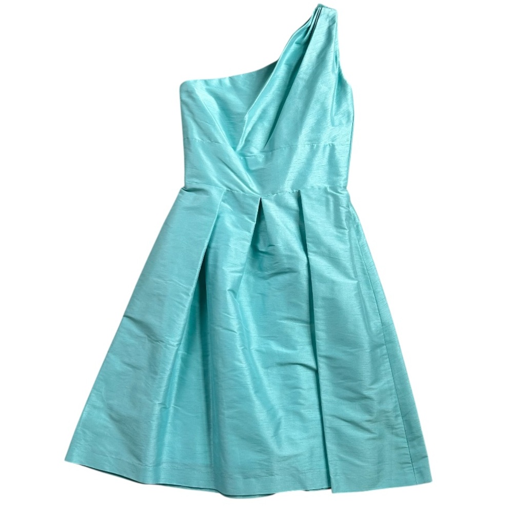ALFRED SUNG Women’s Cocktail/Prom Aqua One-Shoulder Pockets Swing Dress 4